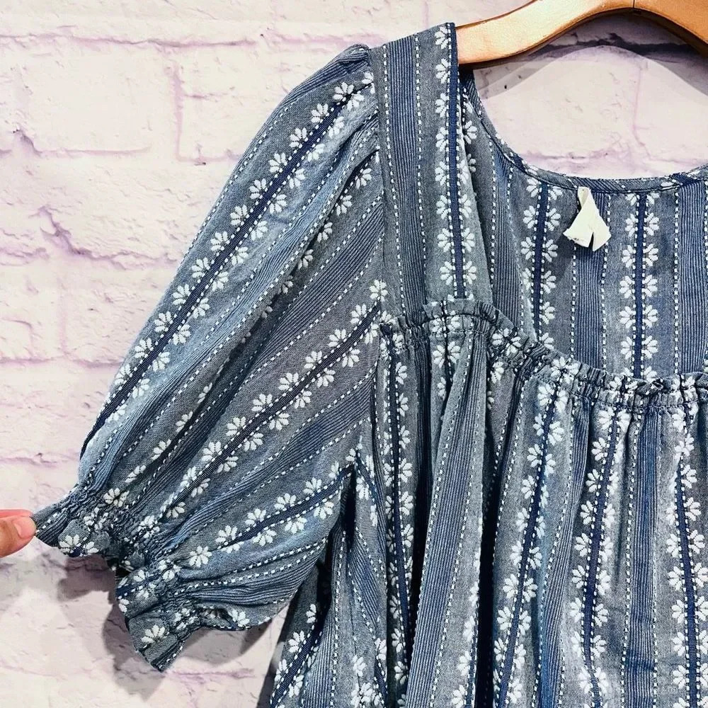 Treasure & Bond Denim Embroidered Puff Sleeve Mini Dress Boho Casual Size XL - Picture 7 of 12